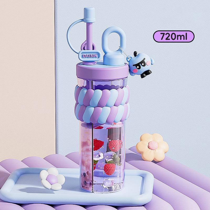 

720 мл Креативная пластиковая бутылка для воды Большой емкости Бутылка для питья с соломинкой для занятий спортом на открытом воздухе Чашка для воды Посуда для напитков