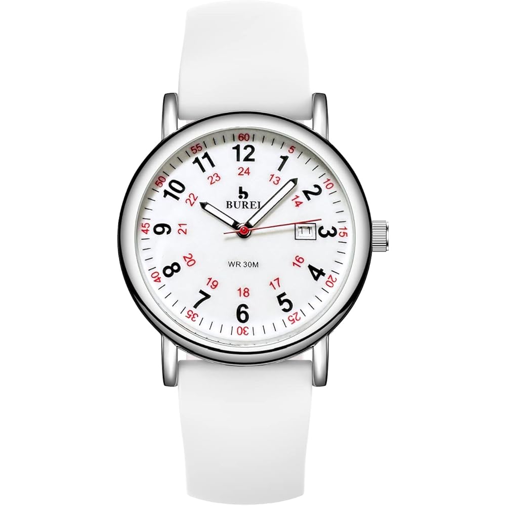 BUREI Women s Analog Quartz Watch White Waterproof Date Slim Lightweight Silicone Band Casual Business