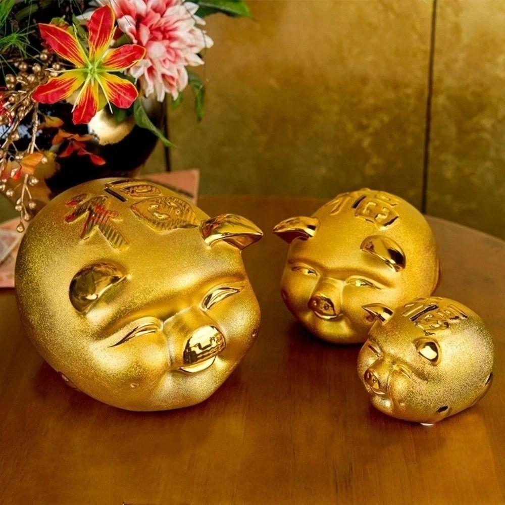 Pig Mascots Ceramic Piggy Money Bank Ceramic Golden Beans Container Savings Money Tank Chinese Style Desk Decor Money Jar