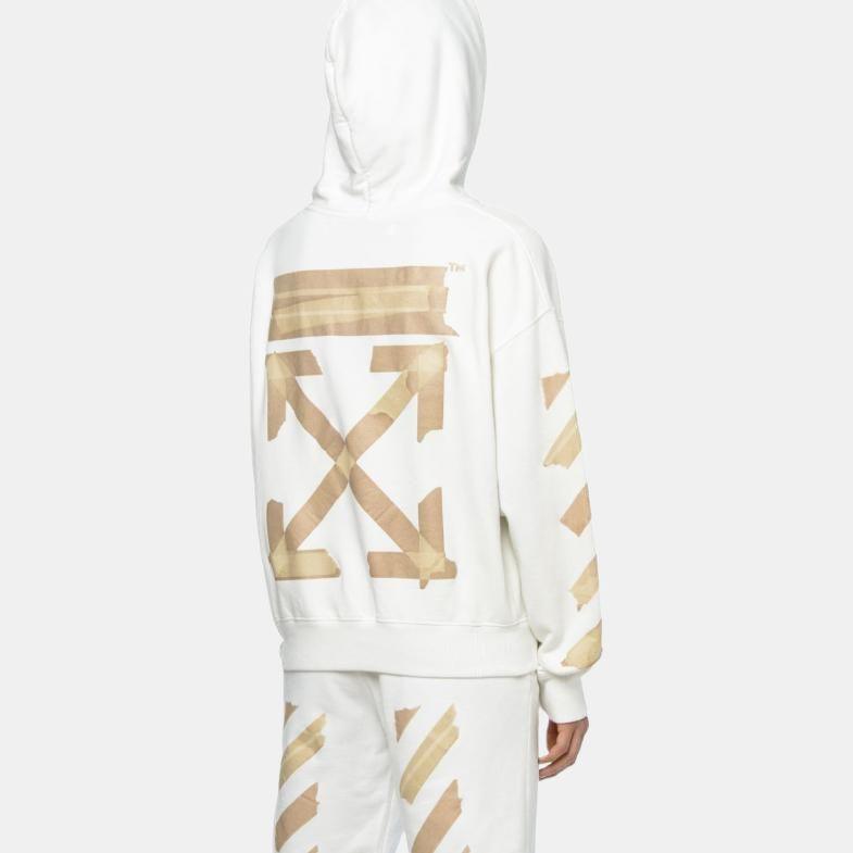 Off-White Tape Arrows Slim Hoodie White/Beige Men Tops OMBB034G20FLE0180161