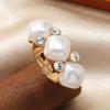 French Retro Pearl Rhinestone Irregular Flower Star Geometric Ring