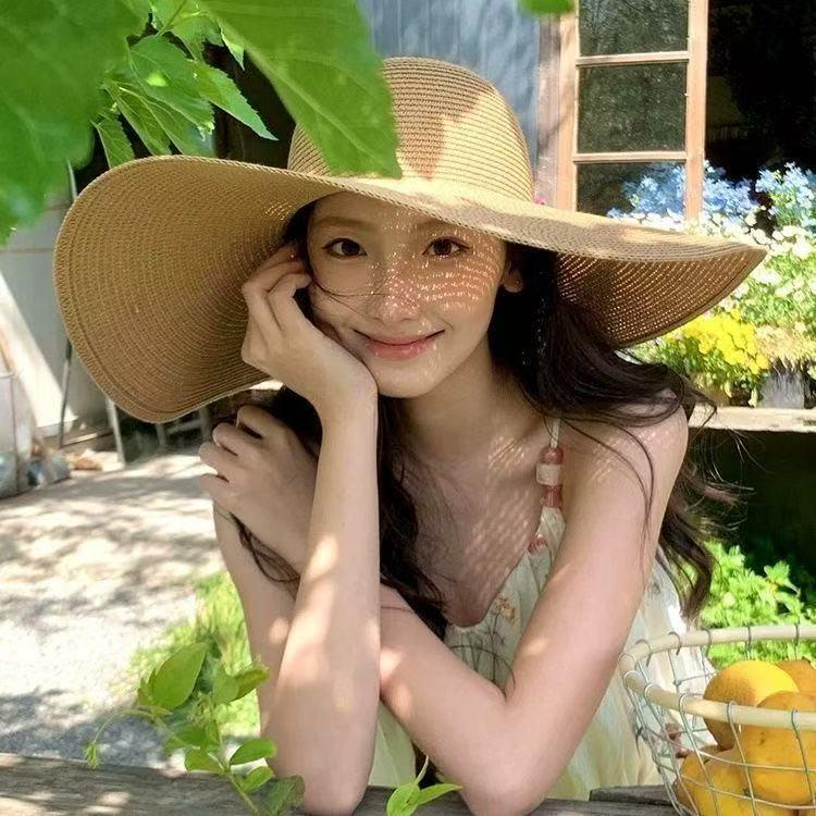 Summer bow raffia big brim straw hat women's new summer outdoor seaside beach sunshade sun hat