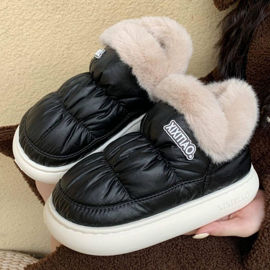 Mode Fell Winter Damen Stiefeletten Wasserdicht Klobige Plateau Sohle Warmes Plüsch Outdoor Kältefest Baumwollschuhe für Dame