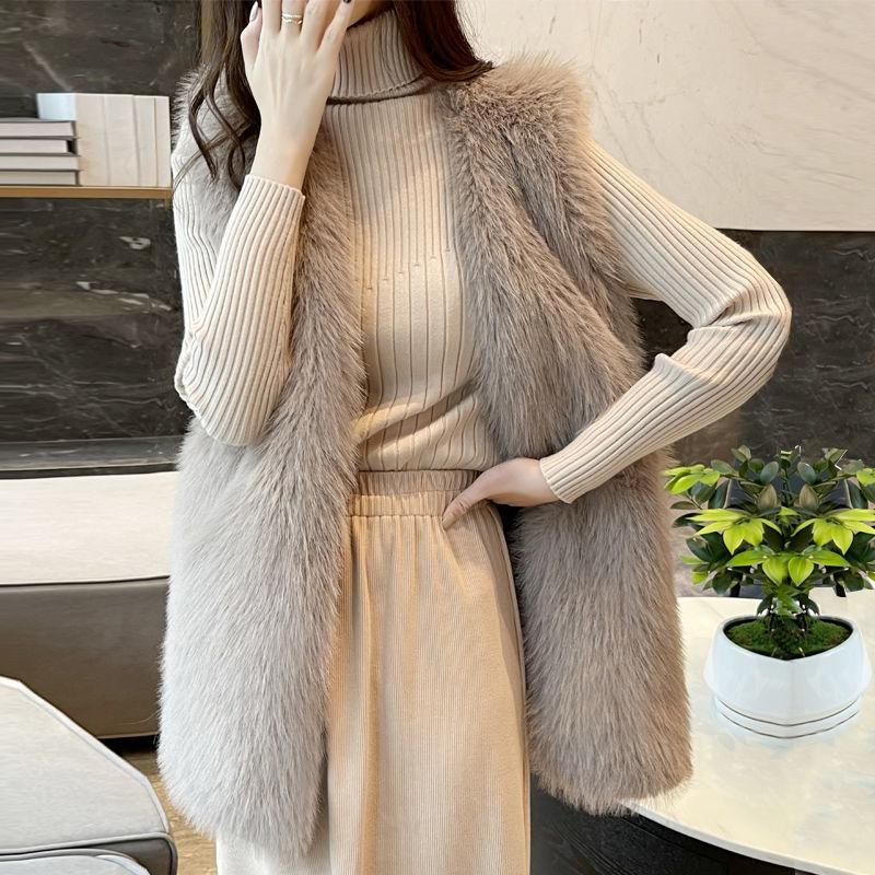 Women's fur light autumn and winter vest medium and long imitation raccoon hair mink fleece thin imitation fox hair jacket