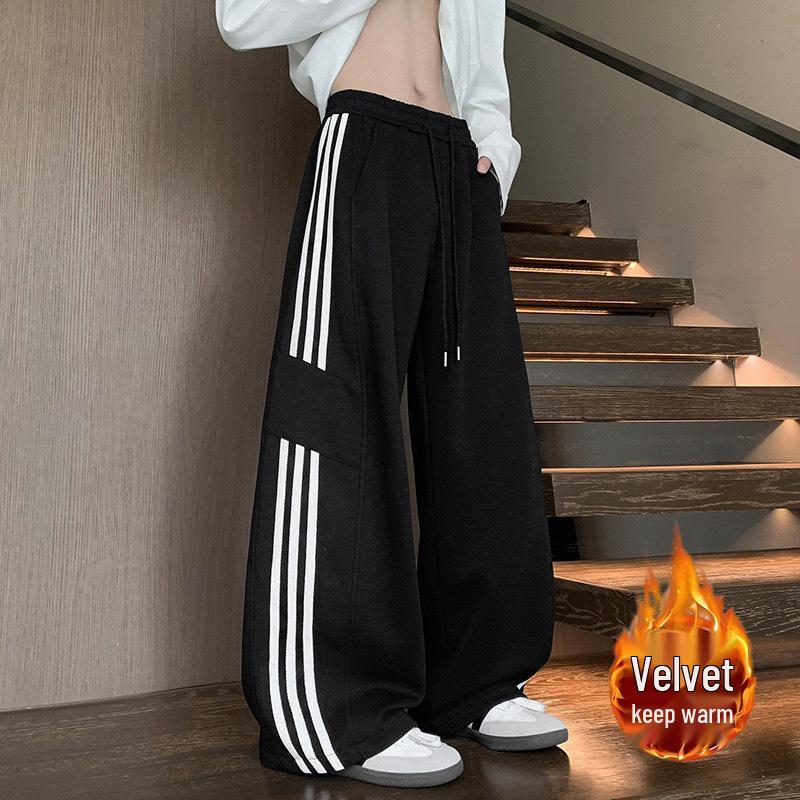 Men's Wide-Leg Striped Casual Pants - New Autumn/Winter 2025 Trend, Plus Velvet, Loose Fit