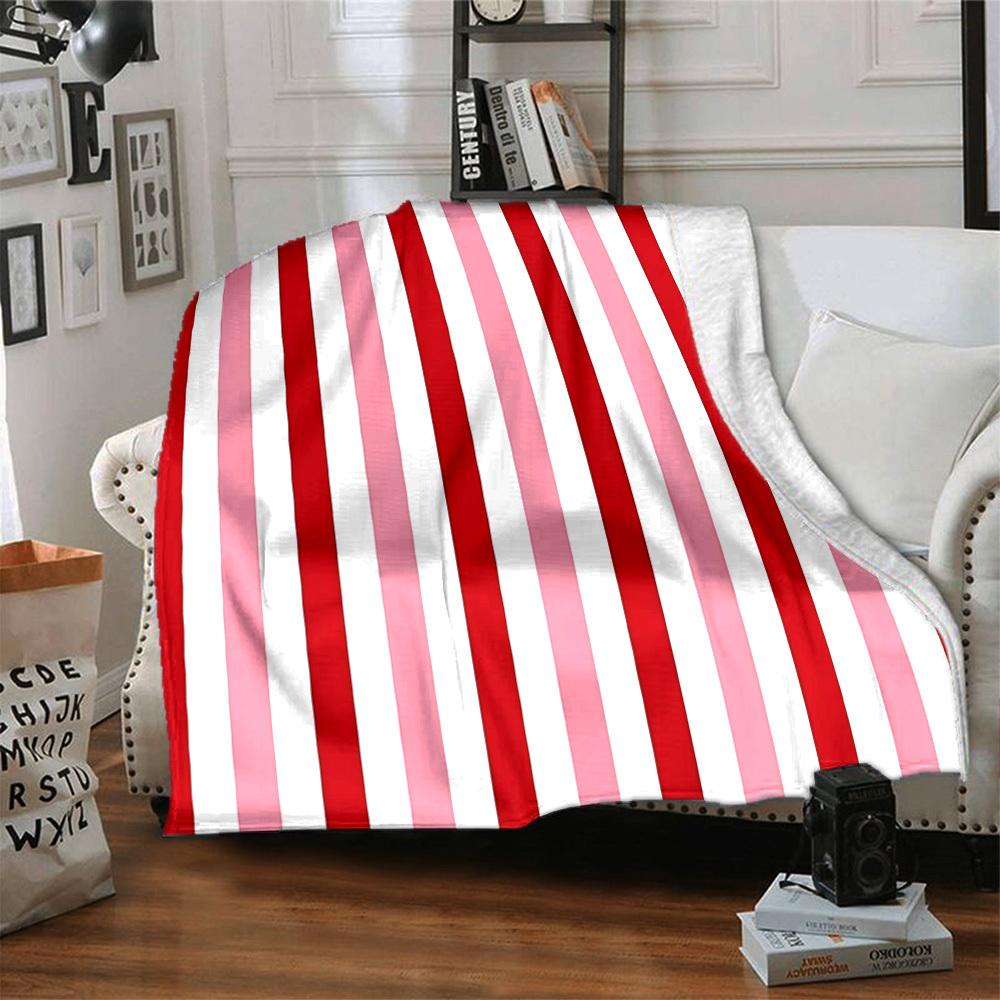 1pc Red Stripes Blanket Warm, Cozy, And Soft, Suitable for Sofas, Beds, Cars, And Office Use.Perfect for Camping And Travel, Making It a Great Gift fo