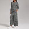 Women's Casual Loose Fit Two Piece Sweatshirt and Pants Set with Round Neck, Printed Design and Split Hem