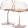 Pink Wine Glasses Set of 2 | 18oz Rose Blush Slanted Stemmed Glassware for Women, Gifts for Wife Girlfriend Birthday Wedding - JA