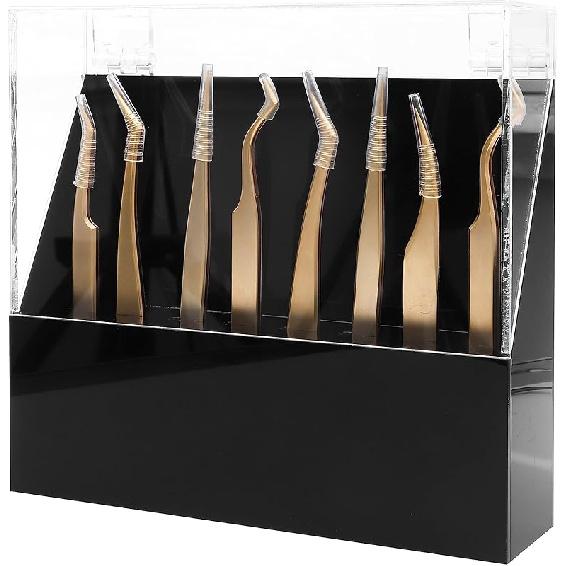 Tweezers Storage Box 8 Holes Holder Lash Tweezers Storage for Eyelash Extensions Eyelash Professional(Black,Only the Box)