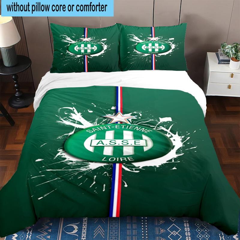3PCS Green Saint-Etienne Football Bedding Set,Including 1pc Duvet Cover And 2pcs Pillowcases Perfect for Bedroom, Dormitory, Fan Christmas Gift
