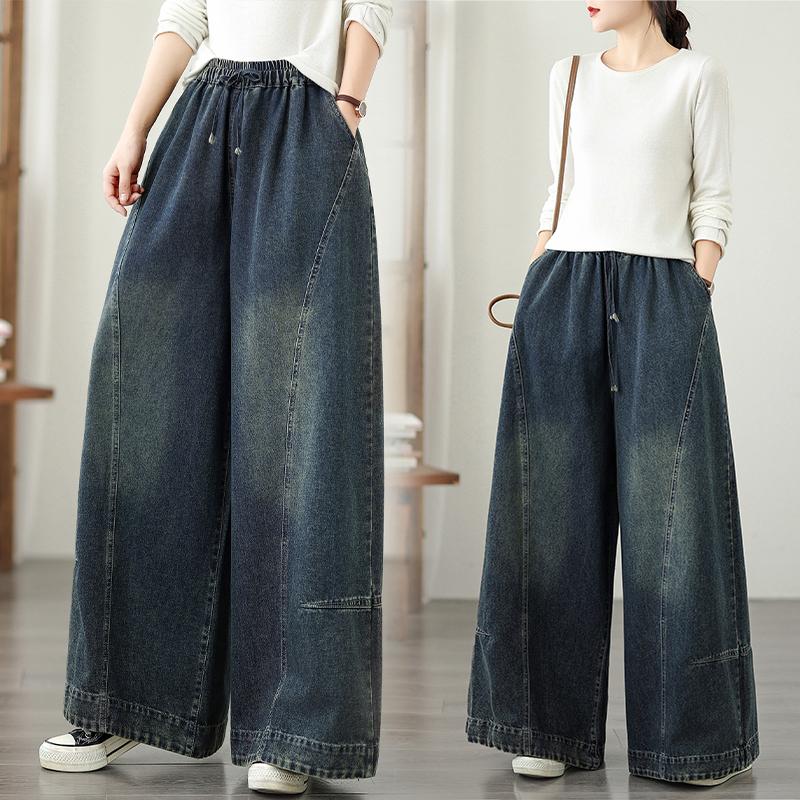 DIMANAF 2025 New Elastic Jeans Harlen pants Basic Women Loose Denim Trousers Big Casual Blue Pants