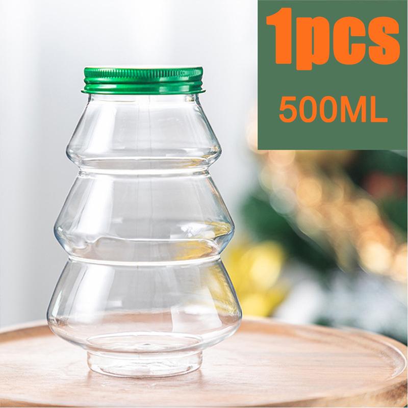 1-10PC  Christmas Tree Shape Drink Bottles Snowman Shaped Candy Biscuits Bottle Juice Milk Tea Jar Food Storage Party Favors