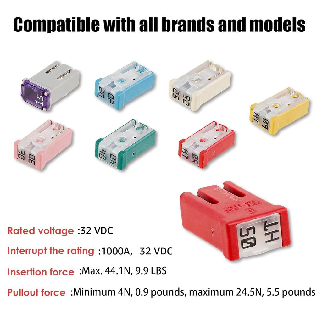 14Pcs Mini Slotted Automotive MCASE Shaped Cartridge Fuse Kit 15A 20A 25A 30A 40A 50A 60A 32V, Mini Shaped Cartridge Fuse Kit, Micro Cartridge Fuses,
