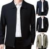 Men Jacket Lapel Solid Color Mid-aged Elderly Men Long Sleeve Zipper Closure Straight Formal Business Casual Soft Spring Fall Daily Coat