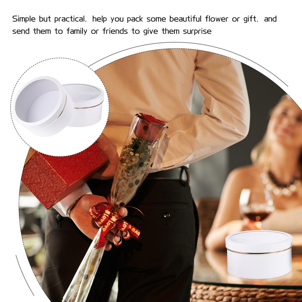 2 Pcs Round Gift Package with Window-Type Holes Boxes for Flowers Arrangements Floral Favor White
