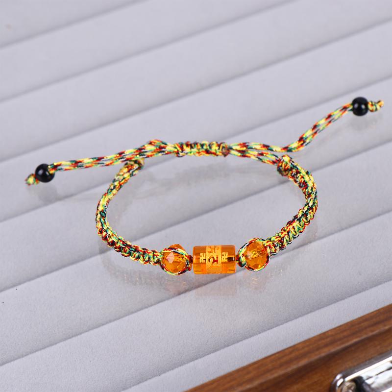 Handcrafted Ethnic Style Bracelet Colorful String Woven Bracelet Six-Syllable True Word Buckle Bead Finished Jewelry Gift