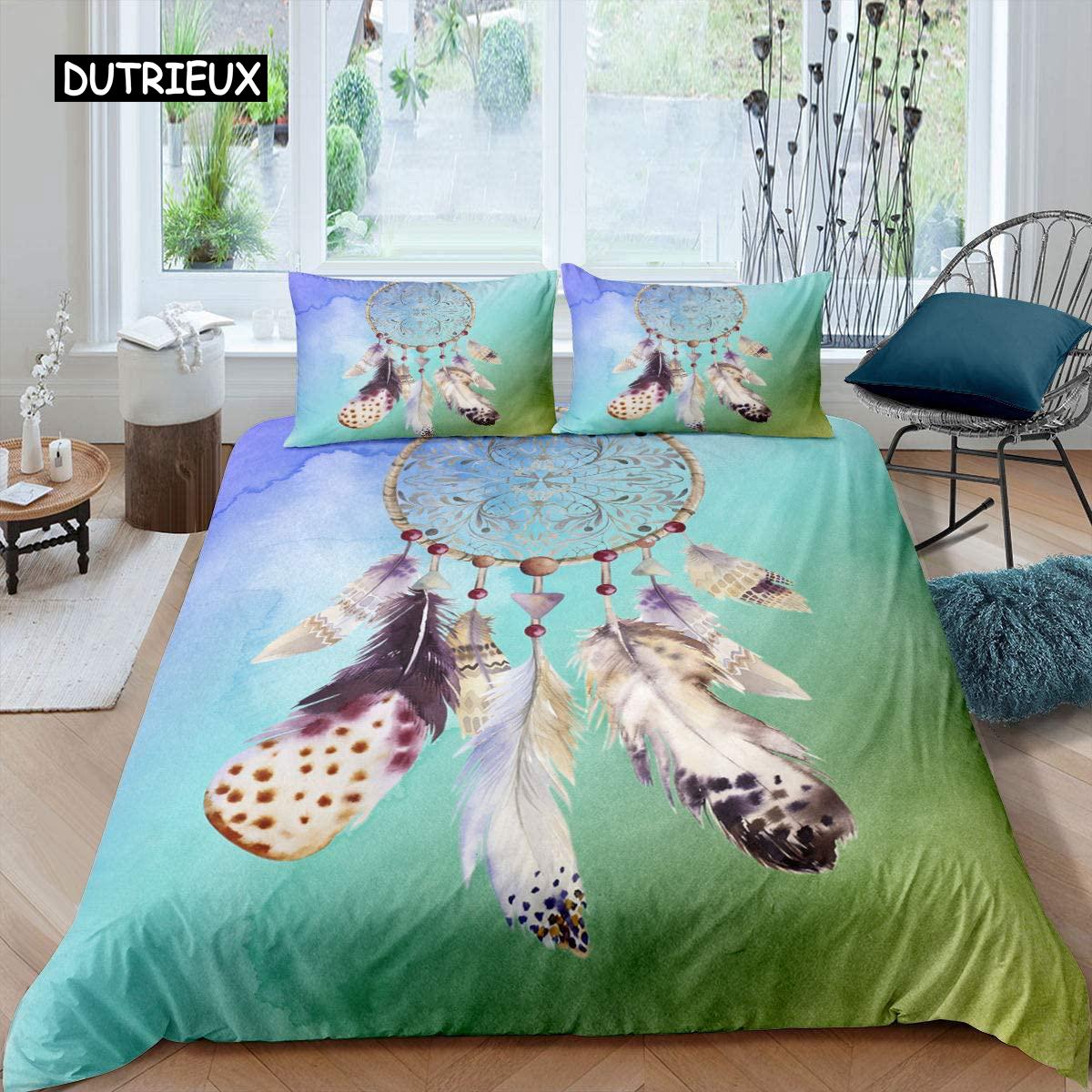 Dream Catcher Duvet Cover Dream Catcher Galaxy Bedding Set Boho Feather Comforter Cover Indian Tribal Soft Polyester Quilt Cover Tool EU single(135x200cm)