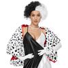 Cruella Costume for Women Halloween Dalmatian Cape Wig Chain Cami Dress Set Black White,One size fits all