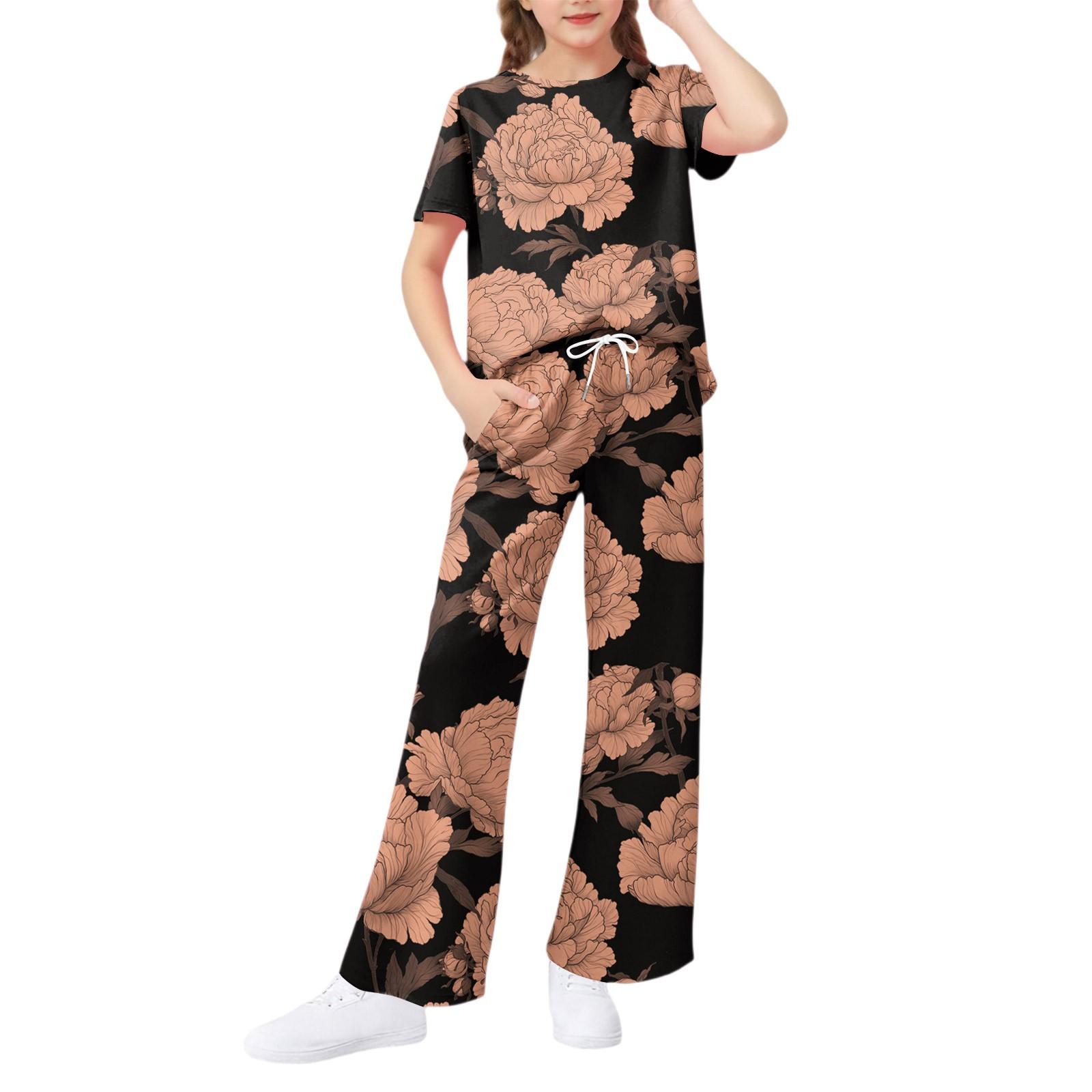 

Комплект из 2 предметов для девочек - футболка с коротким рукавом и брюки широкого кроя 160 шафрановый