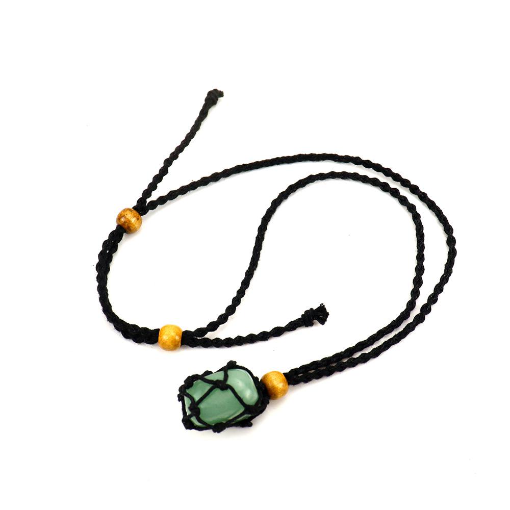 Adjustable Natural Black Stone Mesh Necklace with Woven Bag - Sweater Chain N168