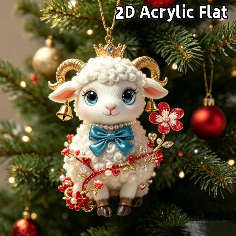 2D Flat Goat Car Rearview Mirror Hanging Ornament Acrylic Pendant Christmas Tree Decoration Bag Charms