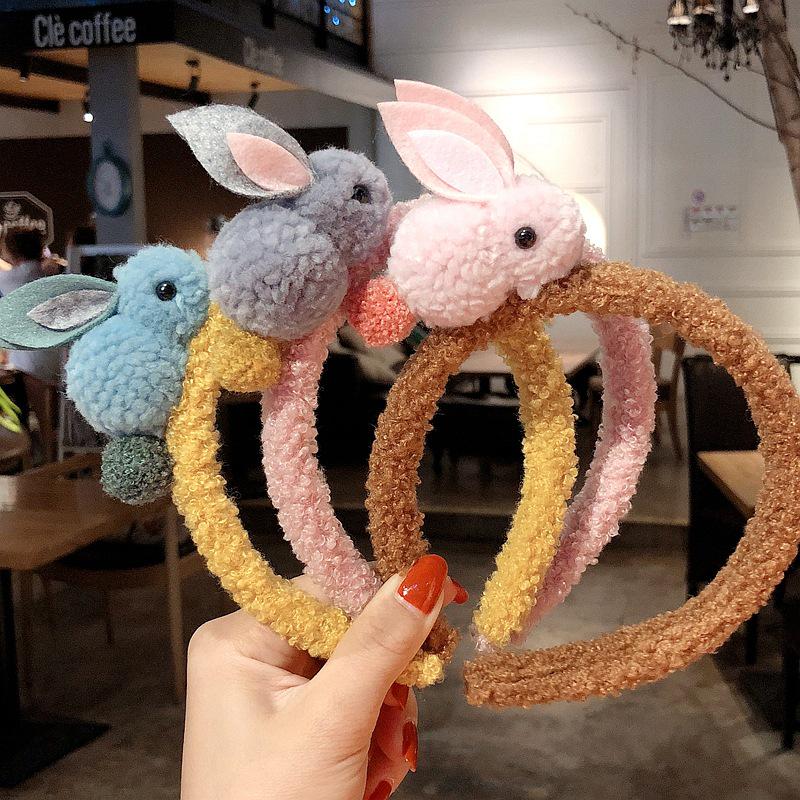 Korean Children's Rabbit Plush Headband with Cute Duckbill Clip - Hair-Friendly Autumn/Winter Accessory for Girls