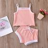 Newborn Baby Sleeveless Solid Color Cotton Tank Vest Top+Shorts Clothes Set