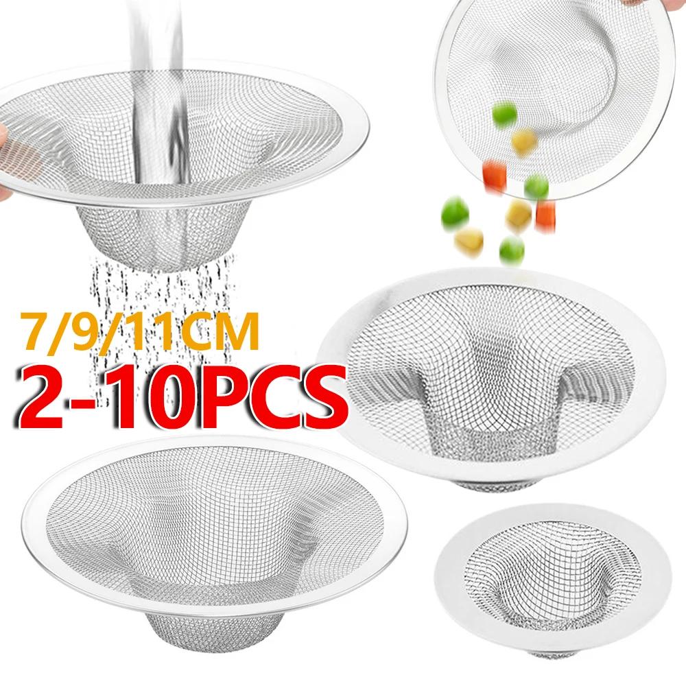 2-10pcs Stainless Steel Bathroom Drain Filter Net 7/9/11CM Screening Sink Drain Strainer Hair Catchers Stoppers Kitchen Tool