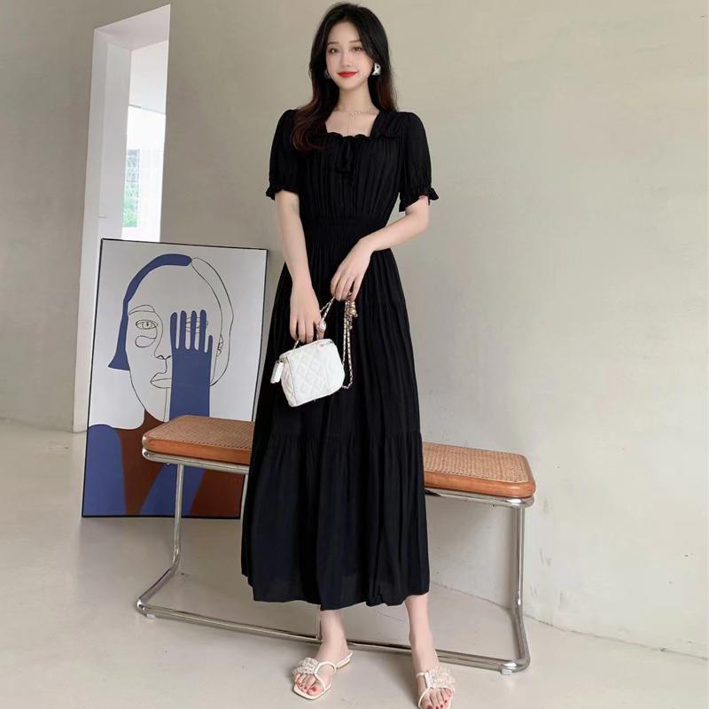 Summer Cotton Silk Floral Print Maxi Dress Bohemian Beachwear High Waist Young Women's Large Skirt Swing Dress