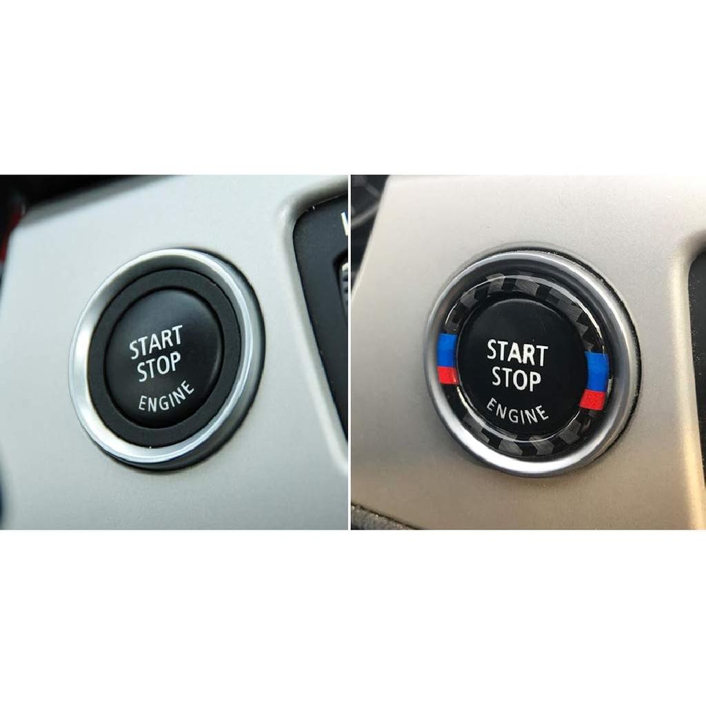 Carbon Fiber Car Engine Start Stop Ignition Key Ring Decorative Sticker for Compatible with BMW E90 E92 E93 3 Series Engine Start Button Cover (Mixed