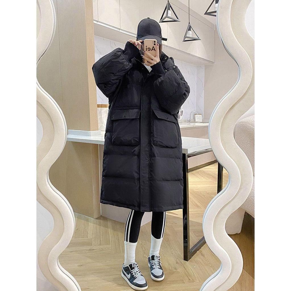 Women's 2025 Winter Hooded White Duck Down Jacket, Mid-Length, Loose Fit, Korean Style.