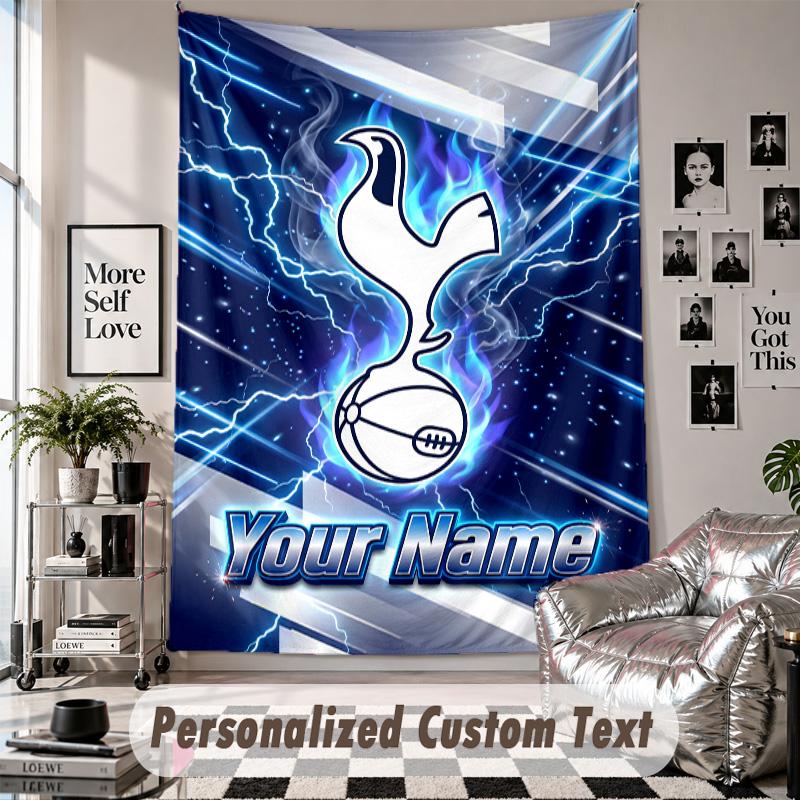 Wall Hanging Tapestry With Custom Name & Text, Tottenham Hotspur FC Decorative Tapestry For Bedroom