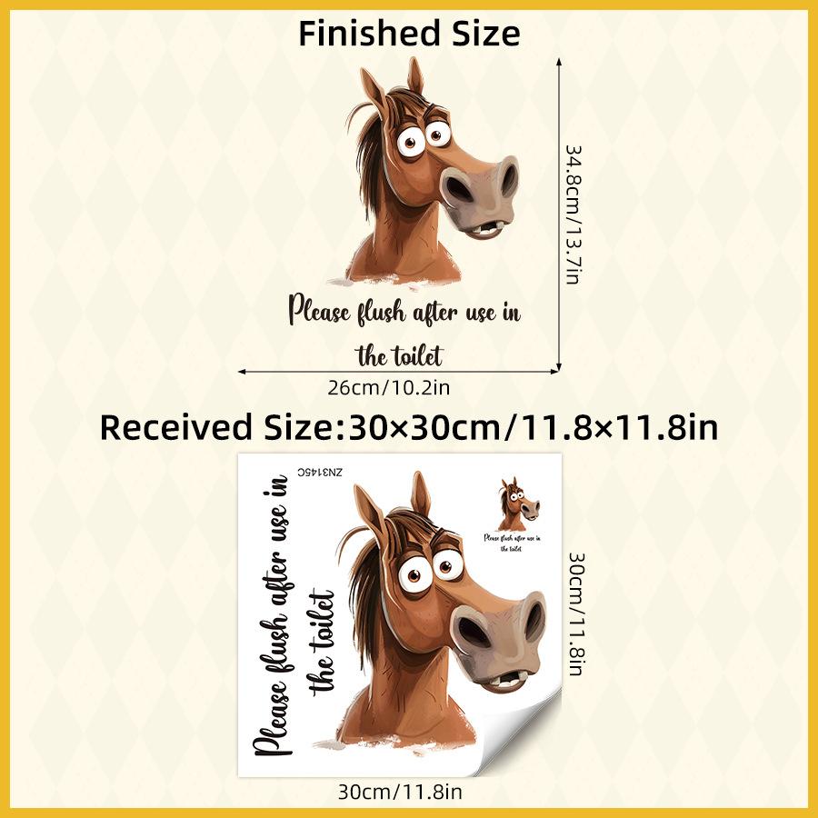 Funny Cartoon Horse with English Phrase Toilet Stickers, Self-Adhesive Bathroom Wall Decor for Toilet Decoration 30x30CM
