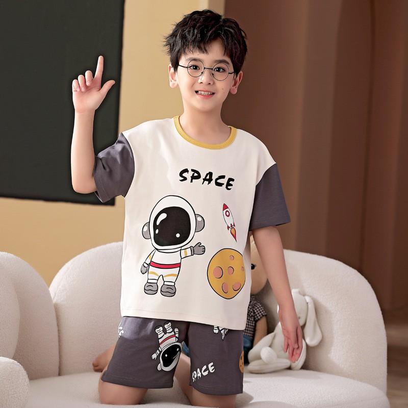 Boys Cotton Pajama Set Short Sleeve Shorts Sleepwear Kids 8-14 Years Cartoon Print Comfortable Home Wear