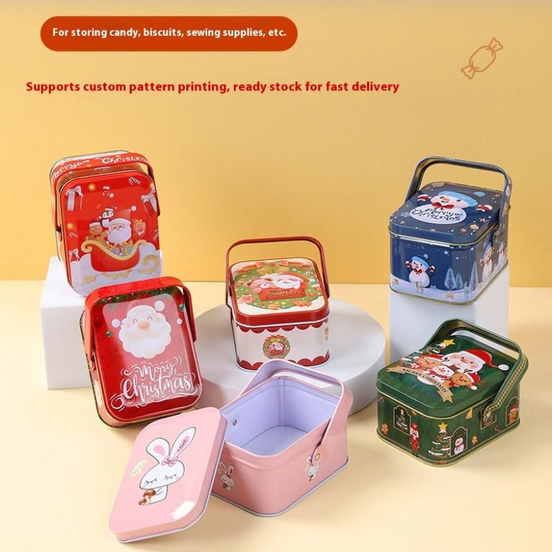 Niedliche Weihnachts-Blechgeschenkbox Eisen mit Griff Metall-Bonbondose Exquisite Santa Claus Blechdose Bonbondose