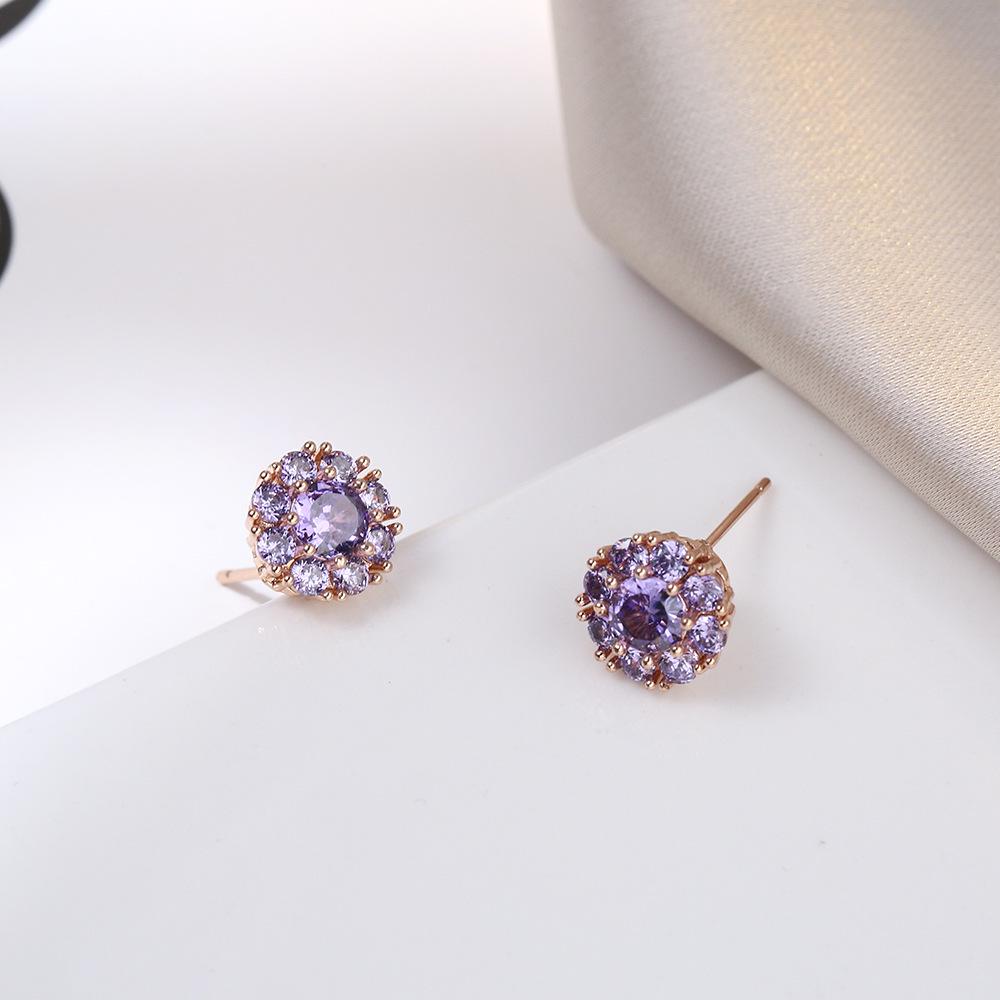 Trendy Japanese & Korean Style Zircon Titanium Steel Jewelry Set: Necklace, Rotating Stud Earrings & Ring