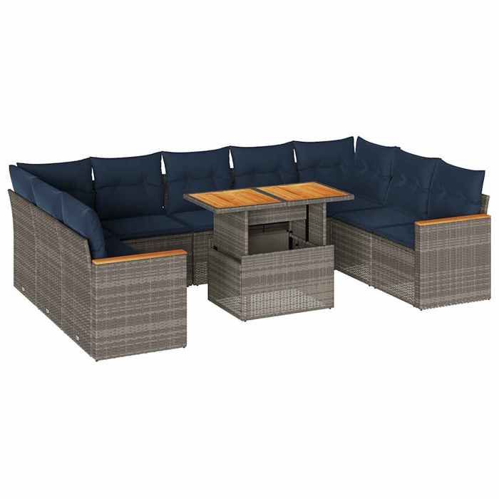 VidaXL Salon de jardin avec coussins 10 pcs gris résine tressée, ensemble de canapés d'extérieur, ensemble de canapé d'angle 3327533