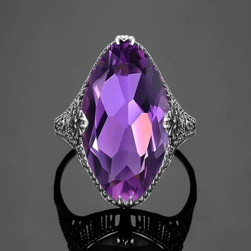 Nuovo Anello da Donna Hyperbole per Festa Cocktail Con Enorme Zircone Cubico Azzurro Montatura a Griffa Regalo di San Valentino per Moglie