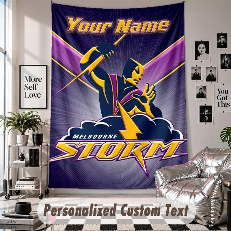 Wall Hanging Tapestry With Custom Name & Text, Melbourne Storm Decorative Tapestry For Bedroom