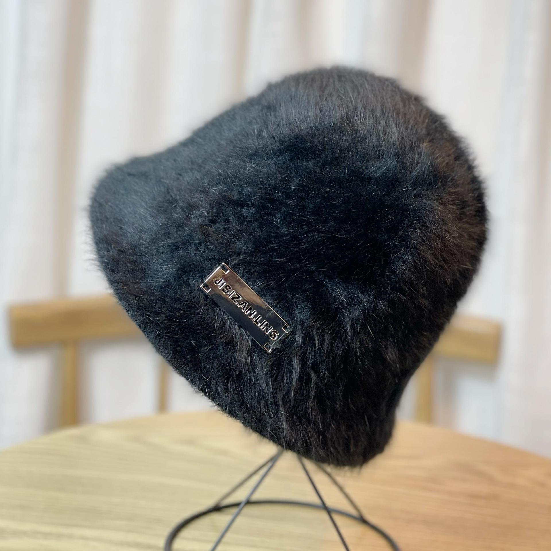 

Rabbit Hair Fisherman Hat for Women in Autumn and Winter with Big Head Circumference Plush Bucket To Show Face Small White Basin Hat for Women 54-60 cm