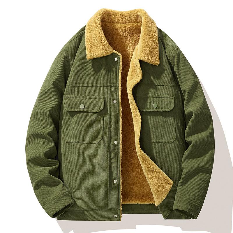 Men's Lapel Jacket Winter Warm Lamb Fleece Casual Jacket Fleece Thickened Work Jacket