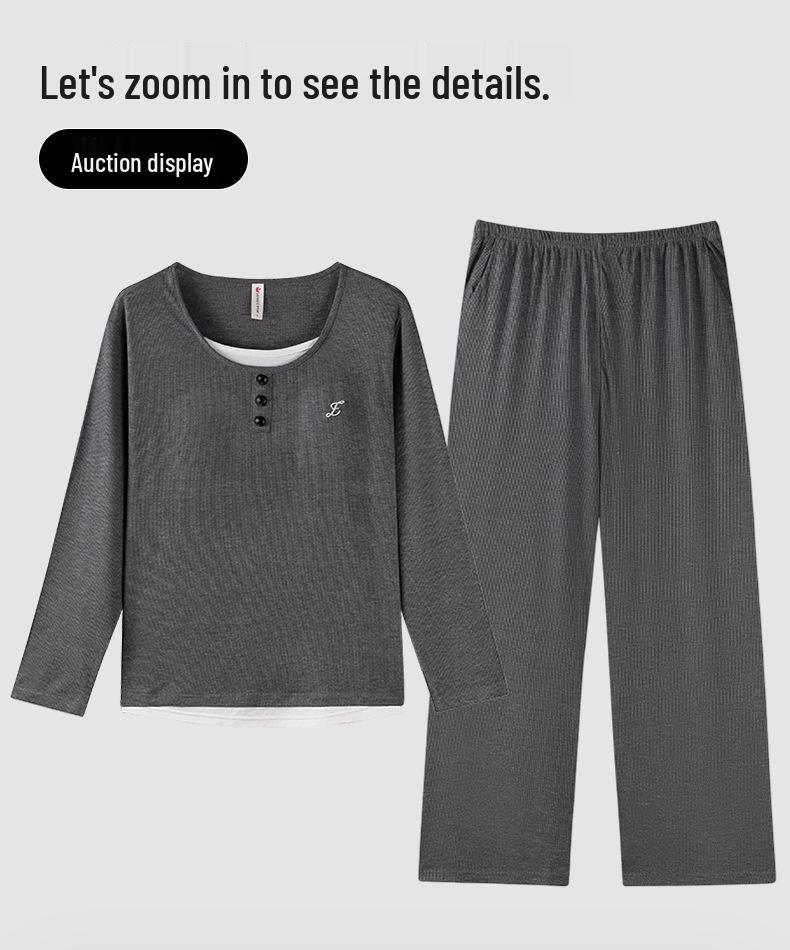 Women's Modal Pajamas with Chest Pad - Long Sleeve & Pants Set for Spring/Autumn - Wear Indoors or Outdoors