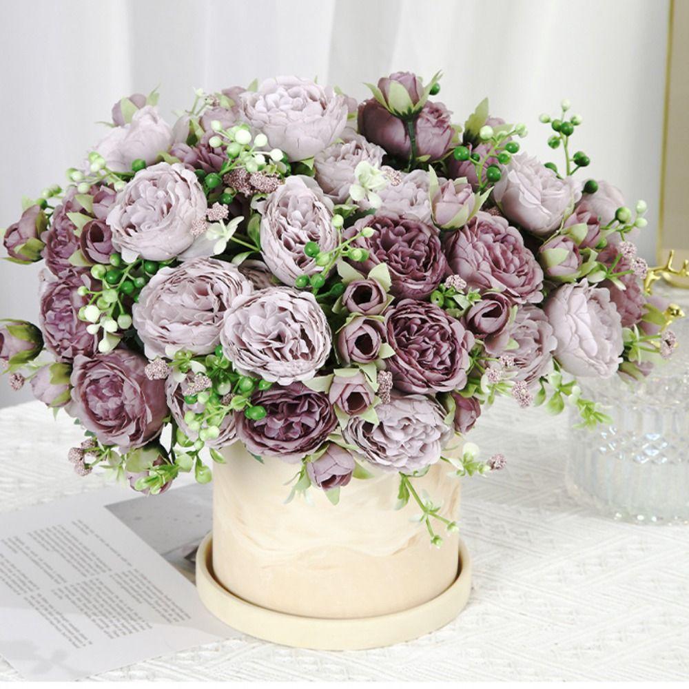 Elegant Pink Small Peonies White Rose Realistic Artificial Flowers Beautiful Fake Flowers Wedding Garden