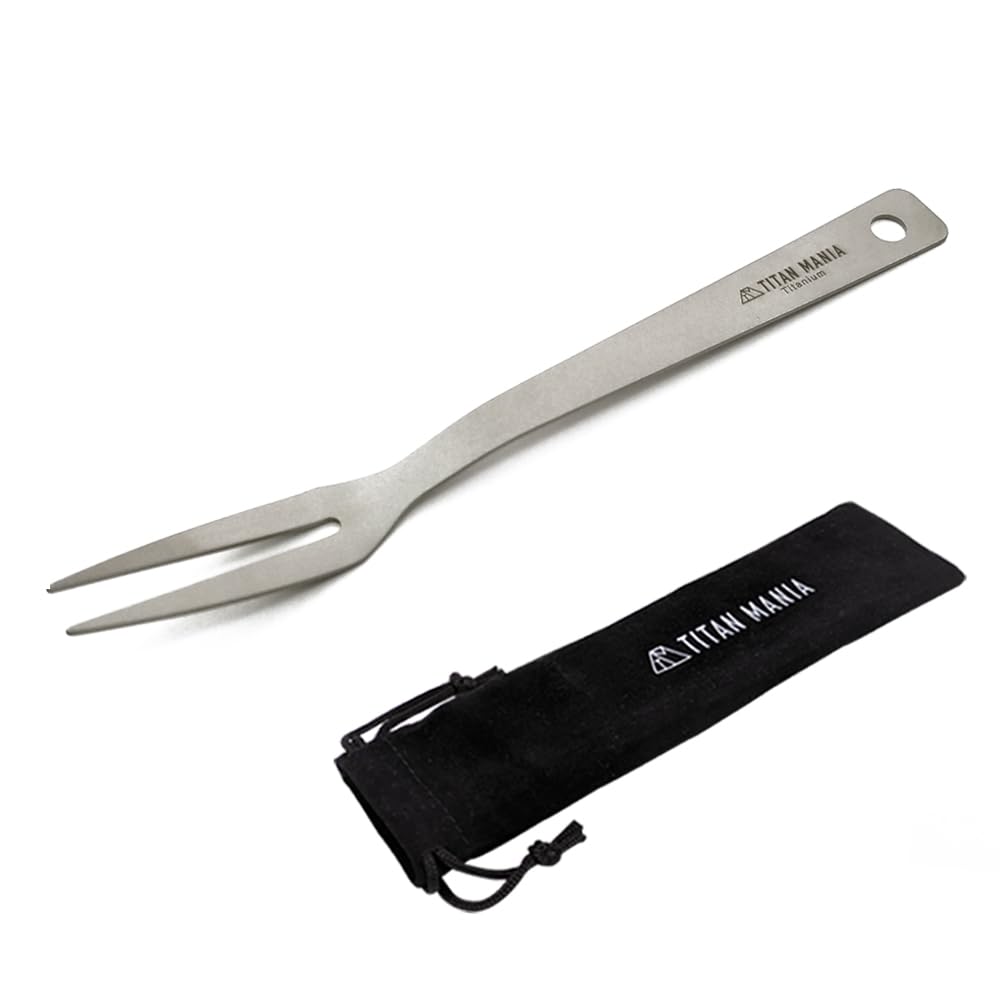 TITAN MANIA Titanium Meat Mini Carving Pick Outdoor Solo Camping Storage Bag Included Fork, Ultra-Lightweight Fork, Fork, Fork, Cookware, BBQ,
