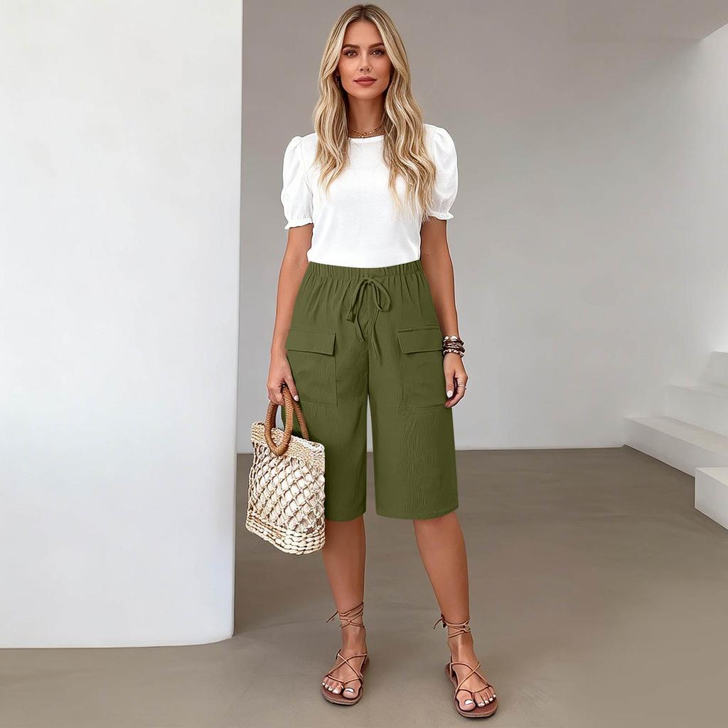 Women's Casual And Fashionable Color Loose Pants With Pocketes