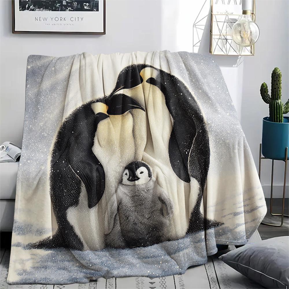 Penguin Print Flannel Blanket, High quality Comfortable for All Seasons, Home Decor, Warmth and Comfort, Perfect for Christmas Gifts