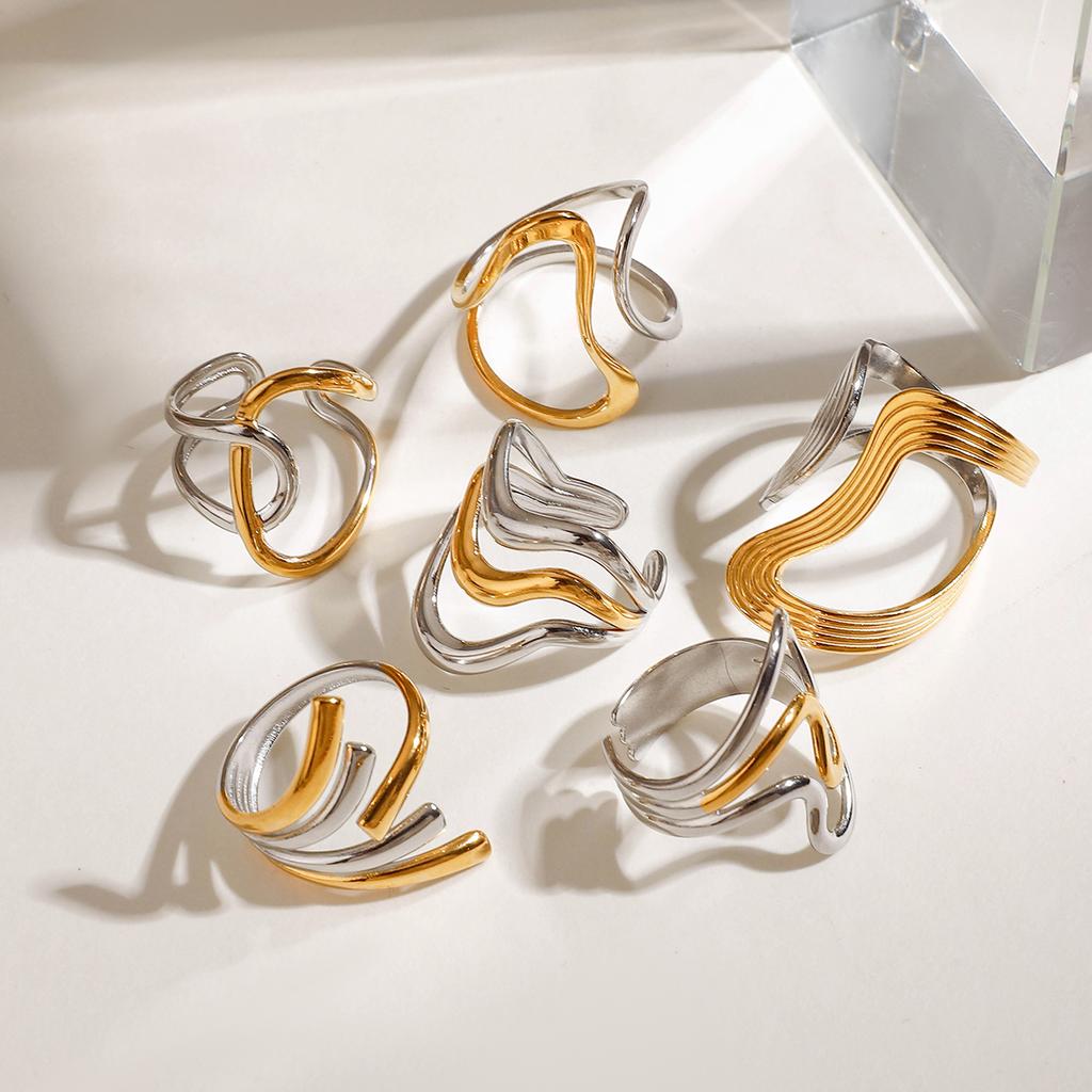 Yori 18K Gold Plated Stainless Steel Ring Collection Modern Fluid Designs for Everyday Formal Wear Durable Hypoallergenic