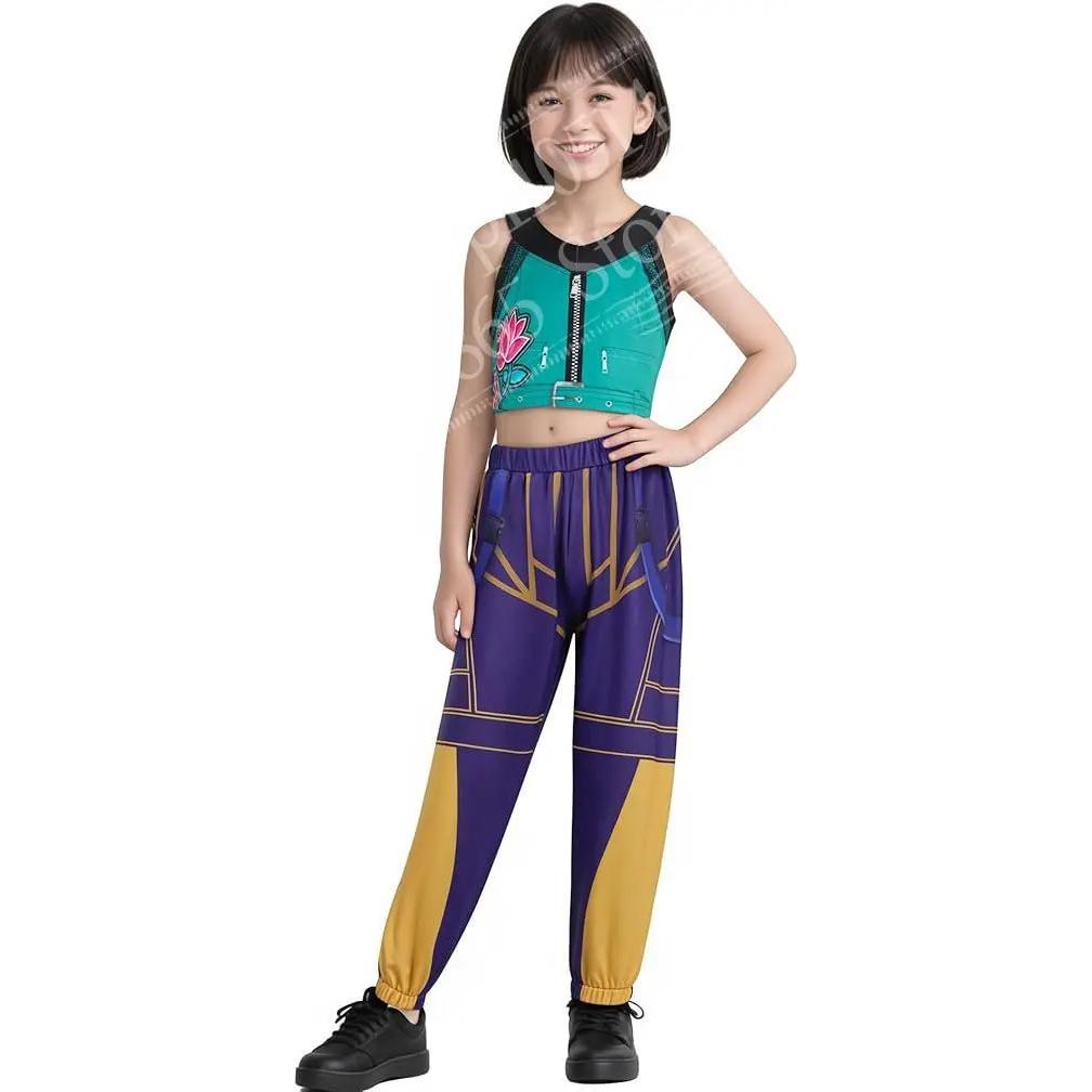 Anime Kpop Demon Hunter Cosplay Kids Girls Style Rumi Zoey Mira Cosplay Full Suit Kids Stage Performance Clothes Halloween