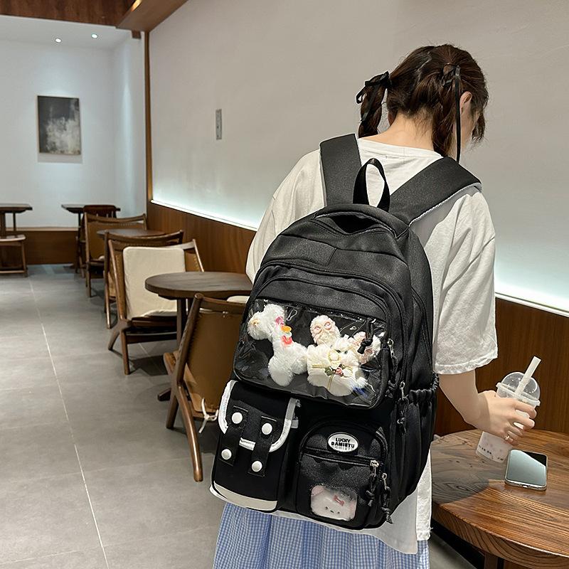 Schoolbag Unisex Kids Black New High-Value College Style Backpack For Junior High School Students, Casual, Simple And Light Commuting, Versatile And Large-Capacity Backpack. Blac