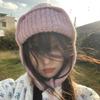 Autumn and Winter Extended Ear Protection Wool Hat, Female Cycling, Cycling Lace-up, Cold-proof and Warm, Showing the Face, Small Bag Head Knitted Hat